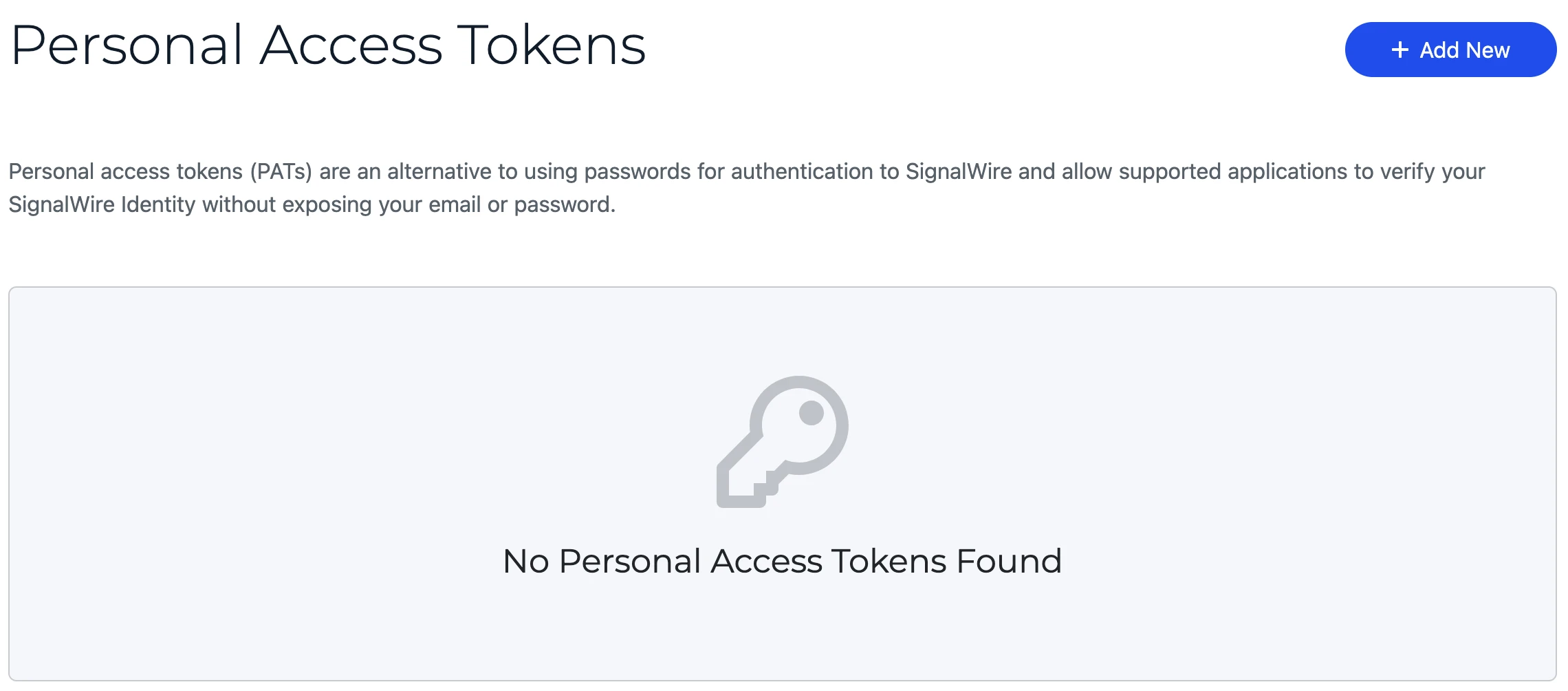 The personal access token page on the SignalWire space