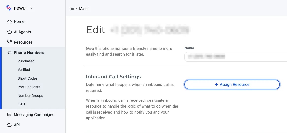 Assign resource to phone number.